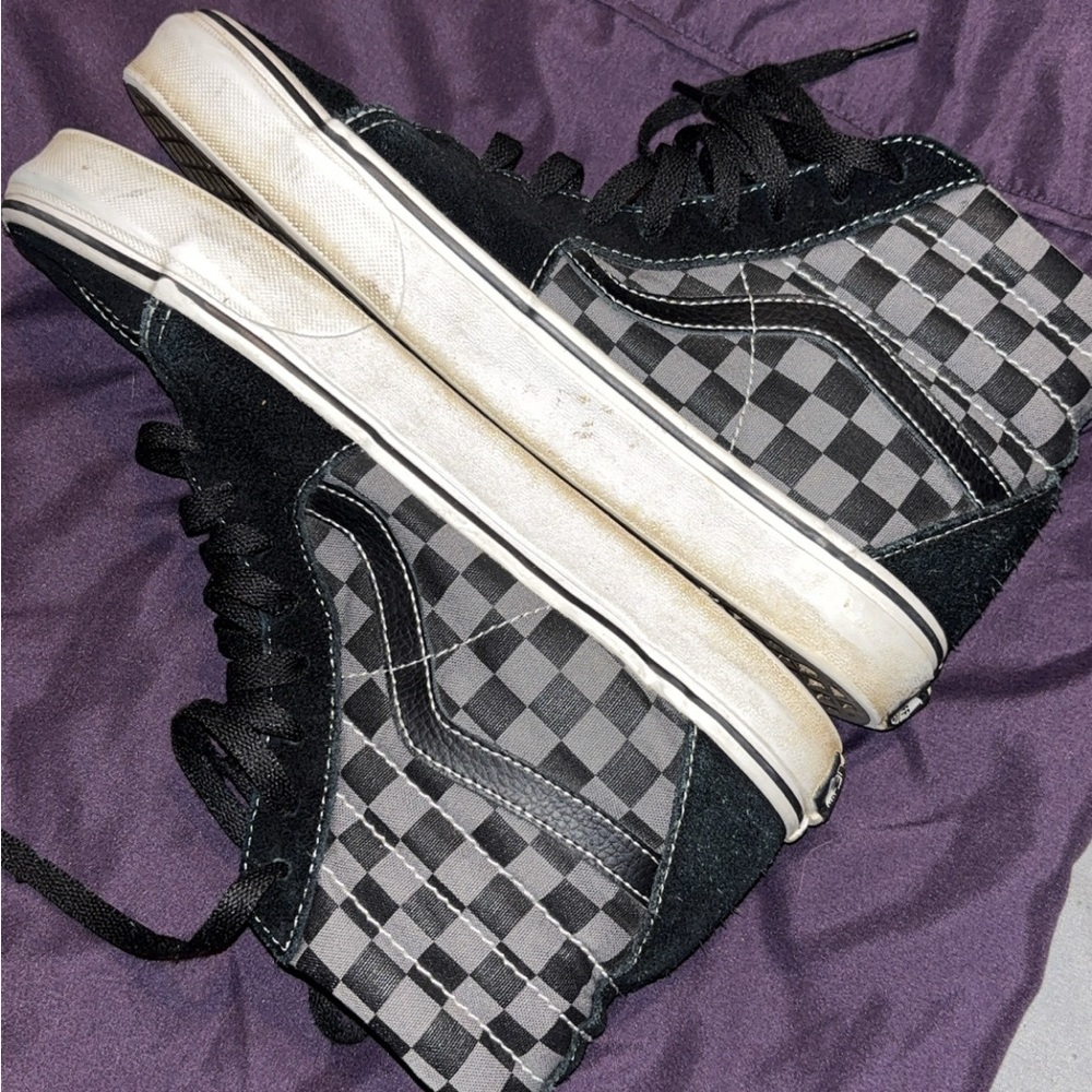 Vans Black/Grey checker high top sk8 women’s 9.5 men’s 8